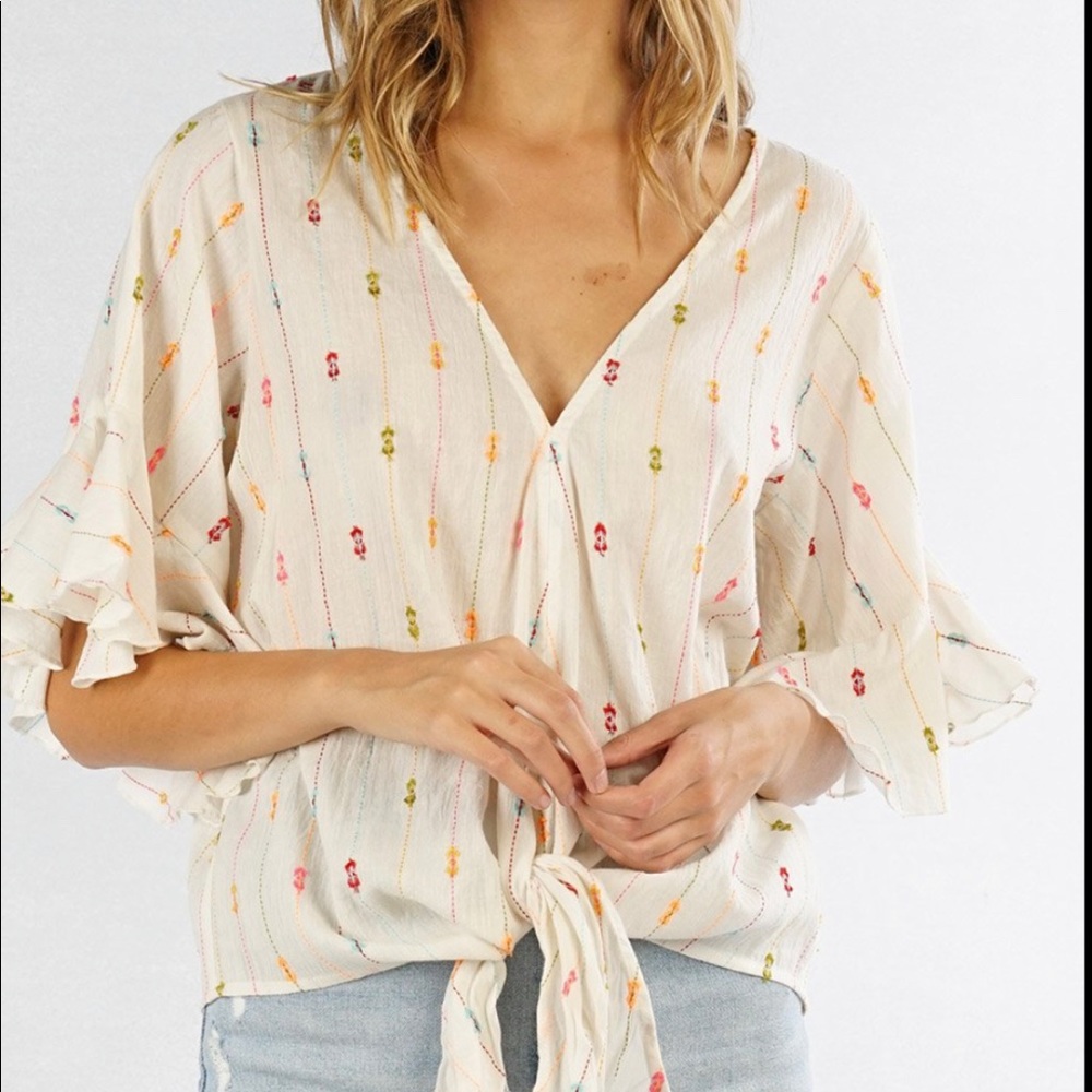 Lovestich ‘Ayla’ Striped Ruffle Sleeve Top